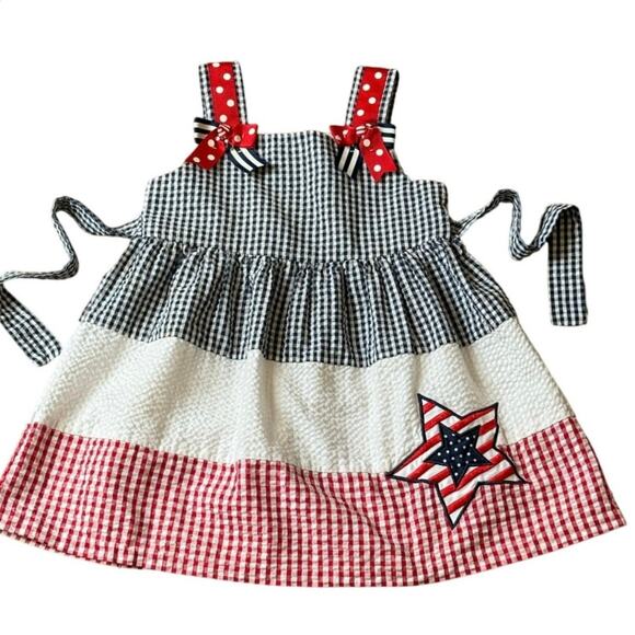 Counting Daisies 2T Red White Blue Gingham Seersucker Patriotic Flag Dress - Picture 1 of 7